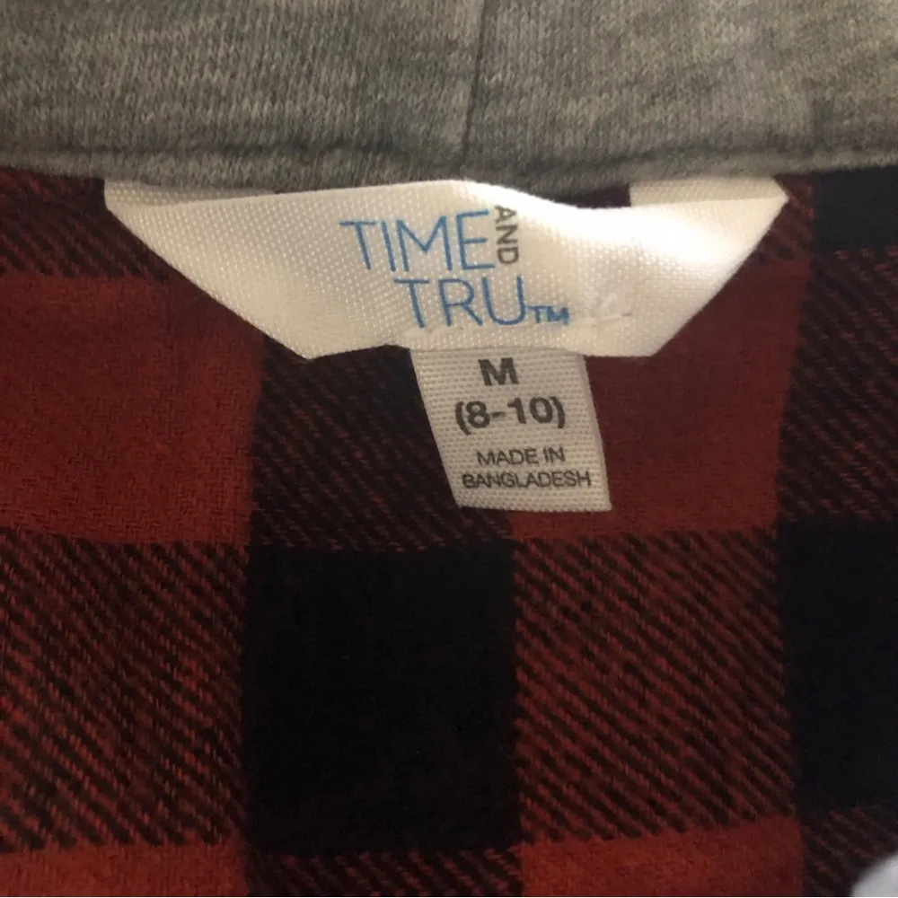 TIME and TRU Womens Flannel Hoodie Shirt Cropped Size Medium 8-10 Pockets New - Image 5
