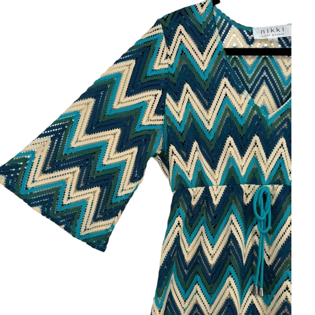 Nikki Poulos Crochet Knit Mini Dress Cover Up‎ Chevron Zig Zag Size Small Beachy - Image 9