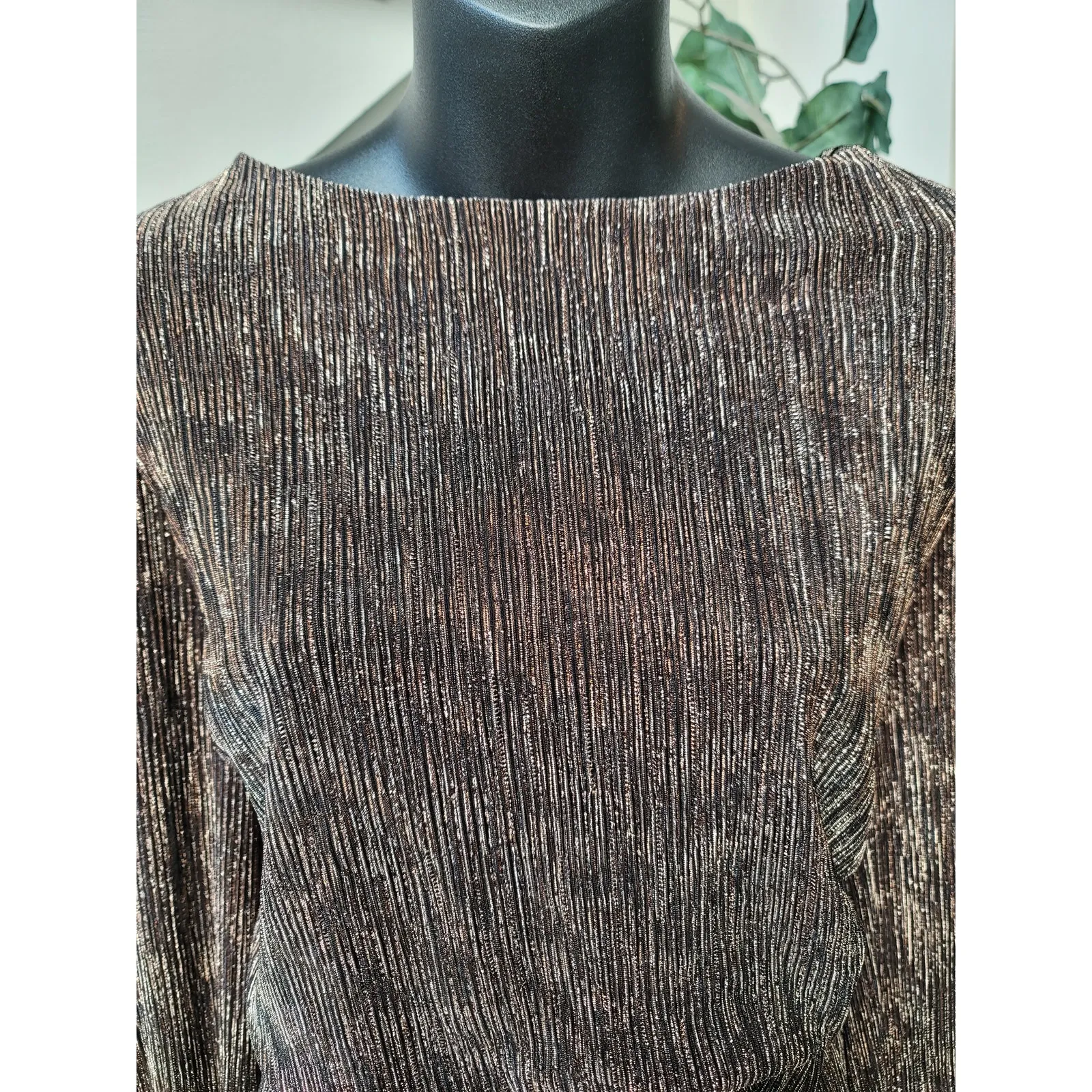 Lane Bryant Jumpsuit Women Size 26/28 Brown Metallic Wide Leg Long Sleeve Belted - Image 5