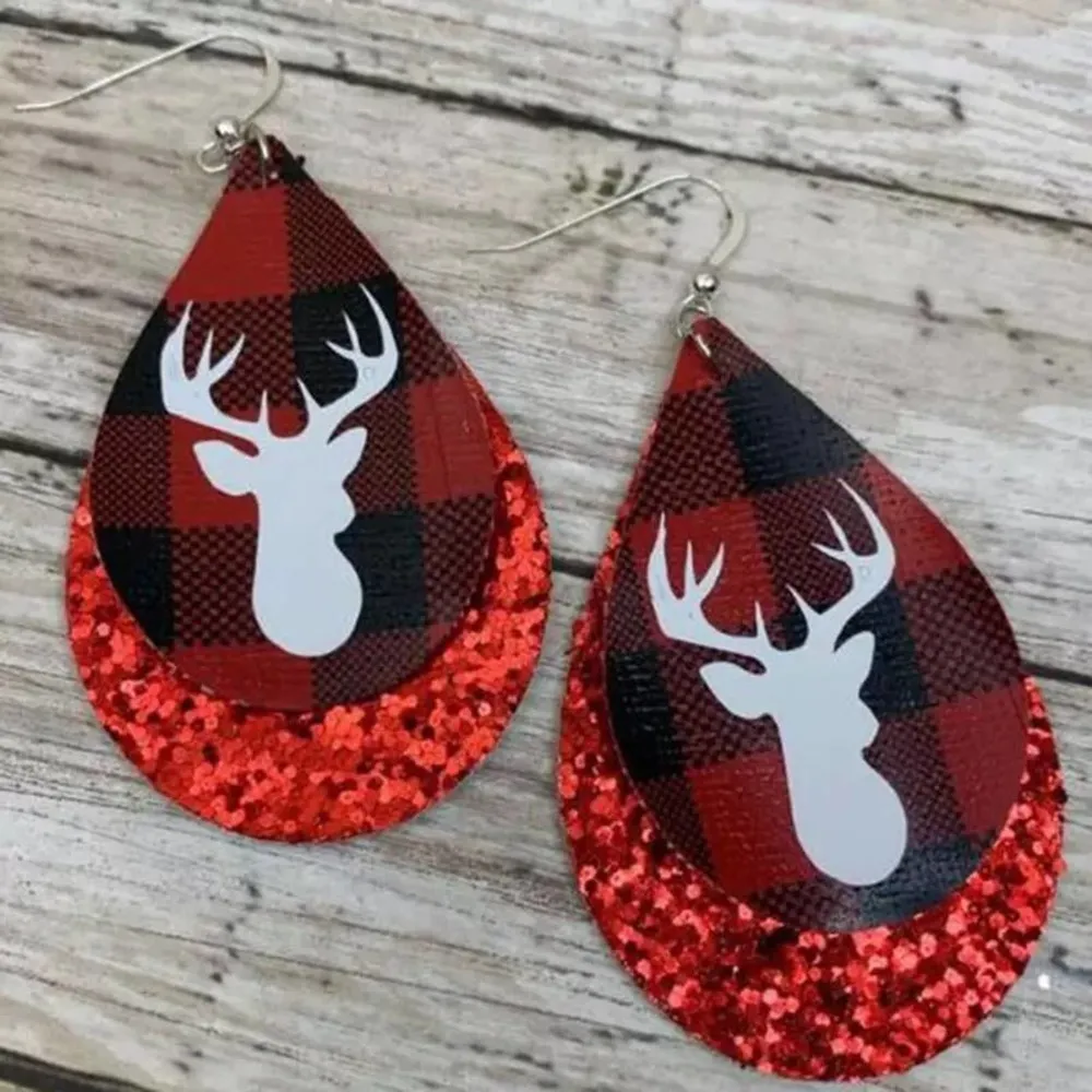 Boho Vegan Leather Teardrop Holiday Earrings - Image 3