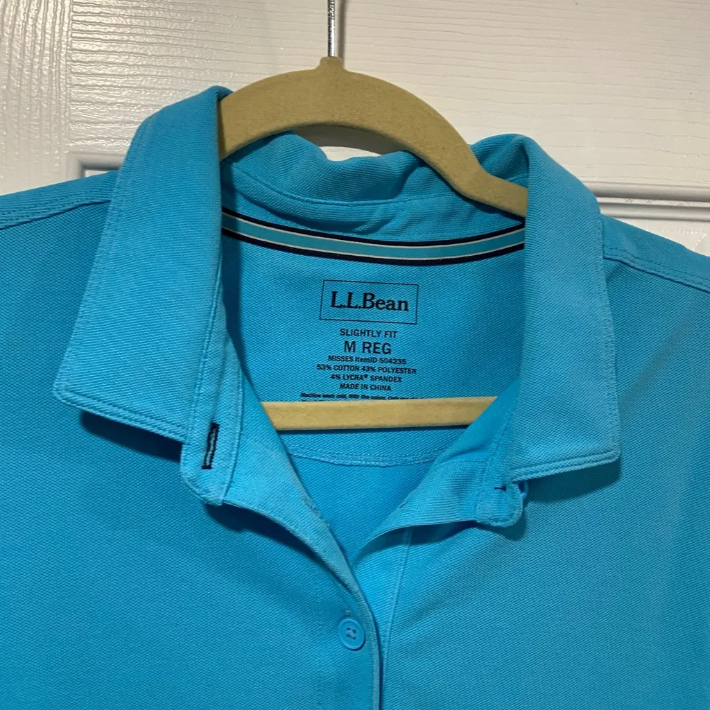 L.L. Bean Size M Slightly Fit Stretch Turquoise Blue Short Sleeve Polo Shirt Size M - Image 5
