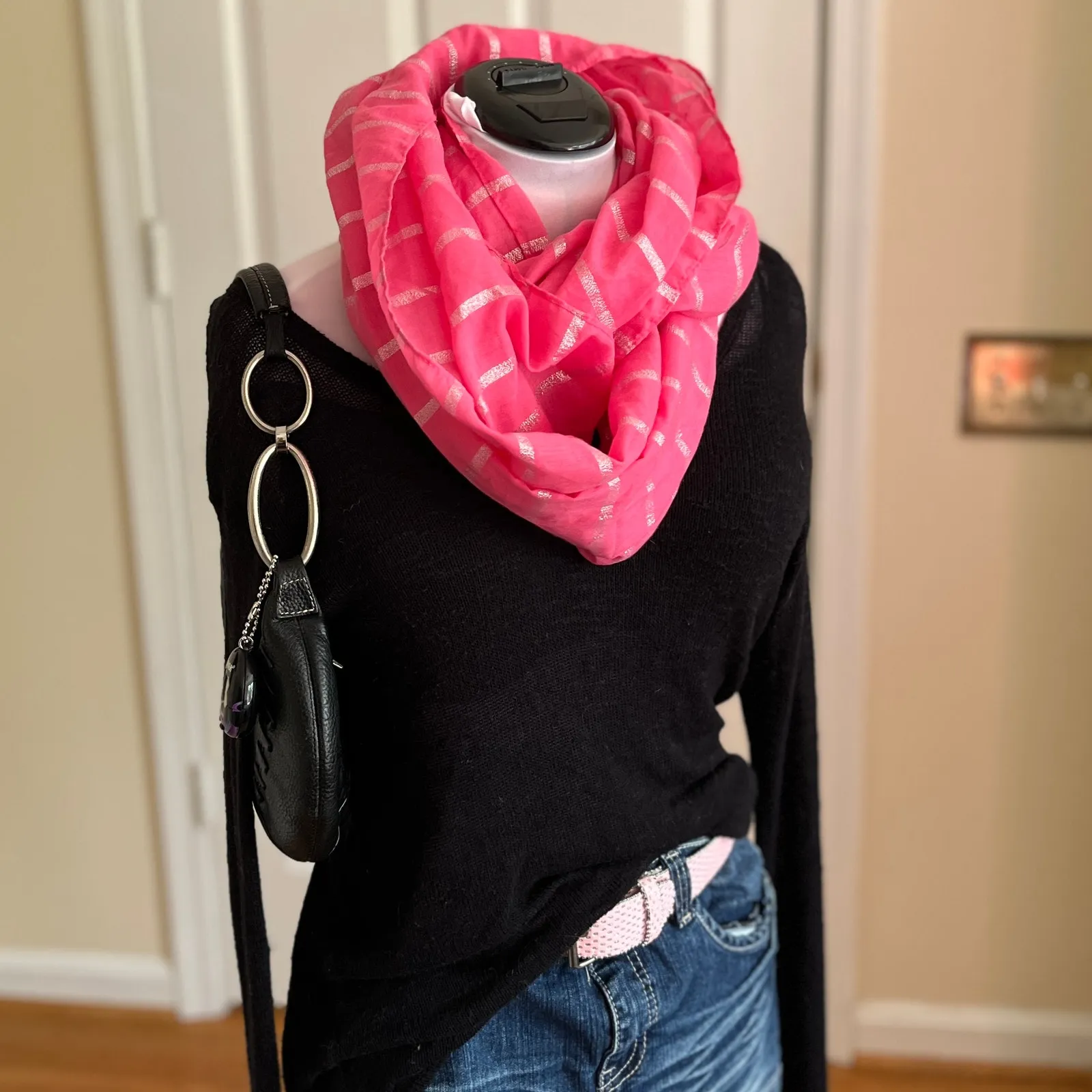 Aerie | Pink Stripe Glitter Infinity Scarf | 2010s Mcbling - Image 2