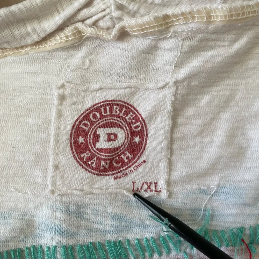 Double D Ranch Duster Open Front Ombre Vest Aztec Cross Star Western L/XL White Size L - Image 3