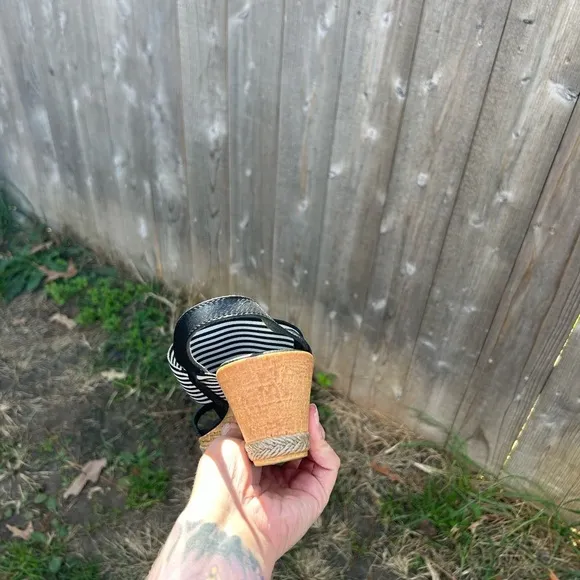 𝅺ITALIAN Shoemakers Shoes Wedge black white  spring summer Strappy‎ stripe - Image 10