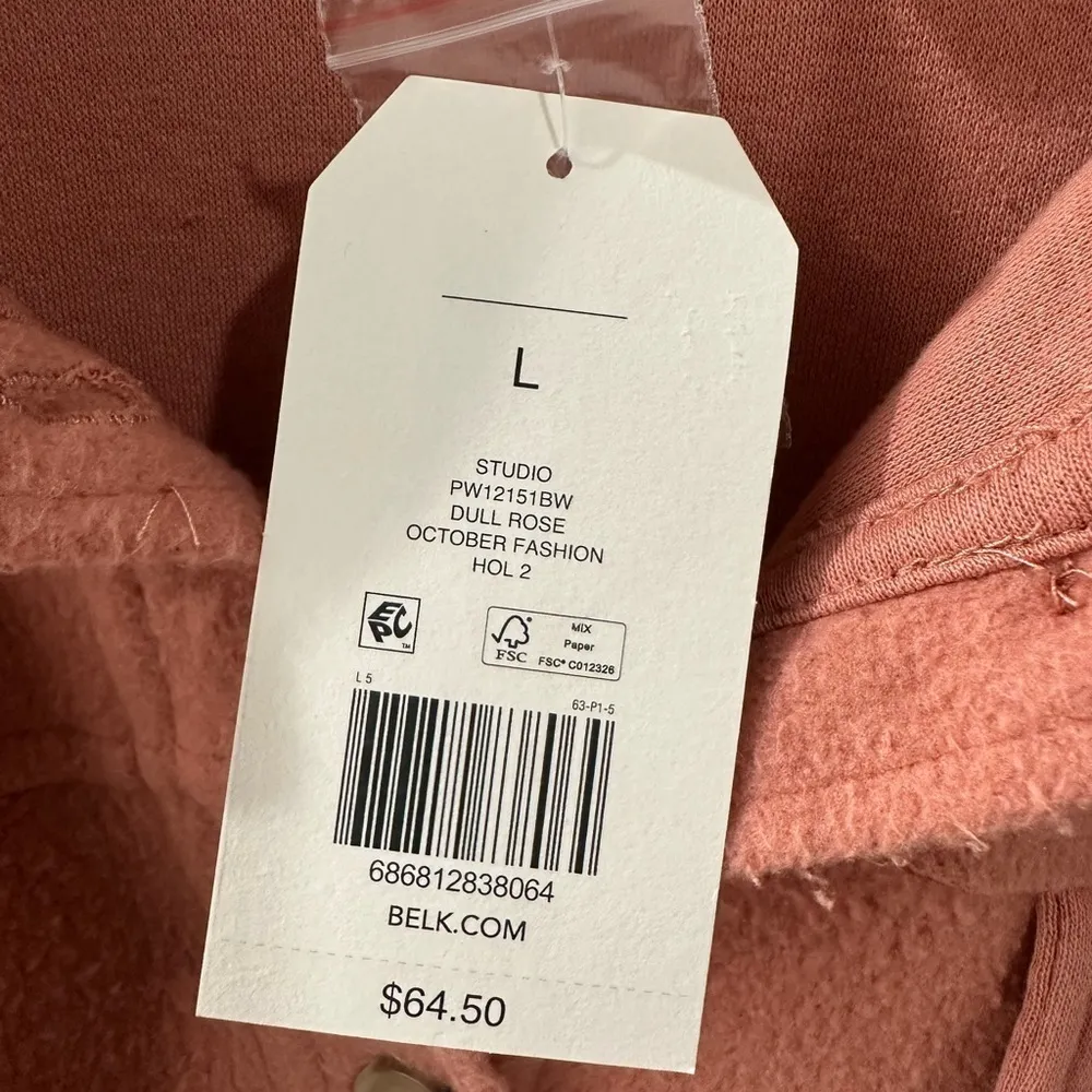 NWT Wonderly Fuzzy button down Shacket in Dull Rose, size L, brand new, pink - Image 4