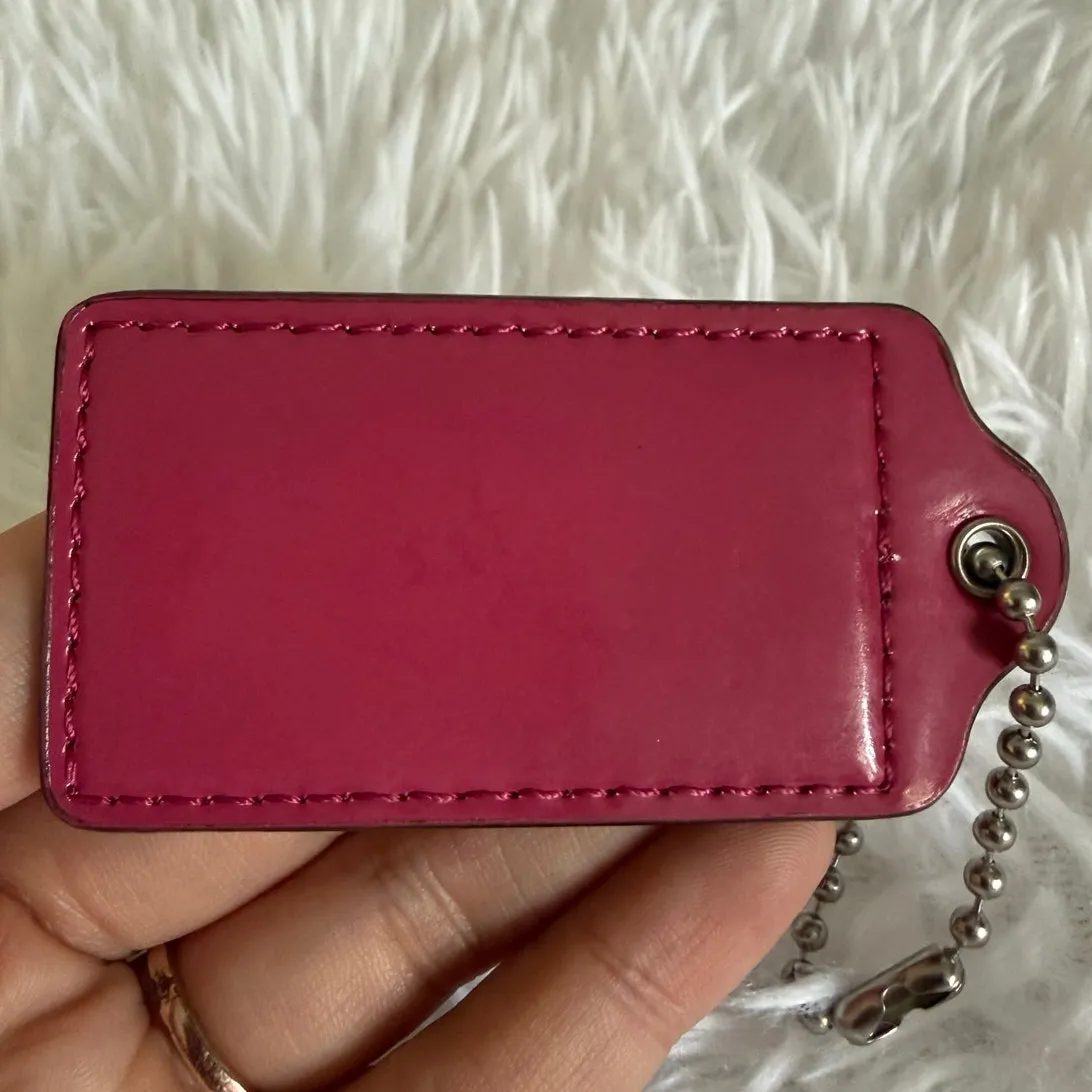 2.5" COACH Pink Patent Leather Fob Bag Charm Hang tag Hangtag - Image 2