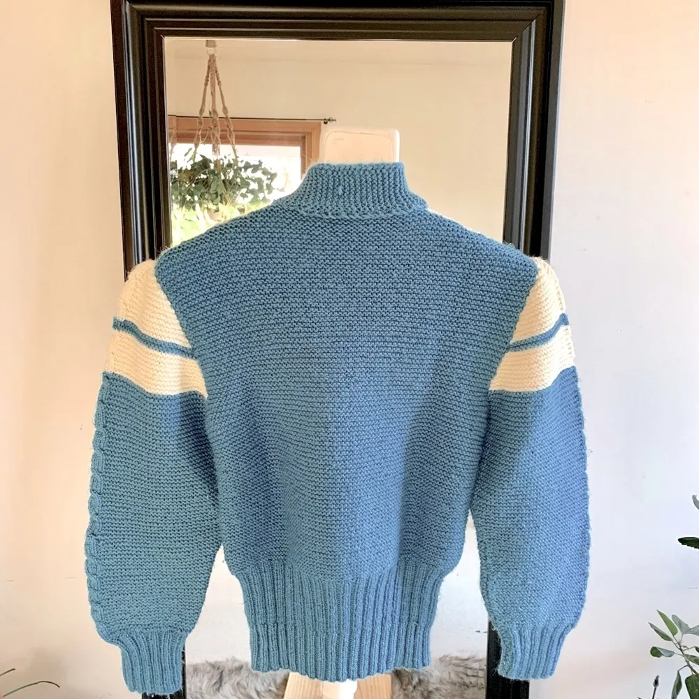 Vintage Blue & White Handmade Sweater - Image 2