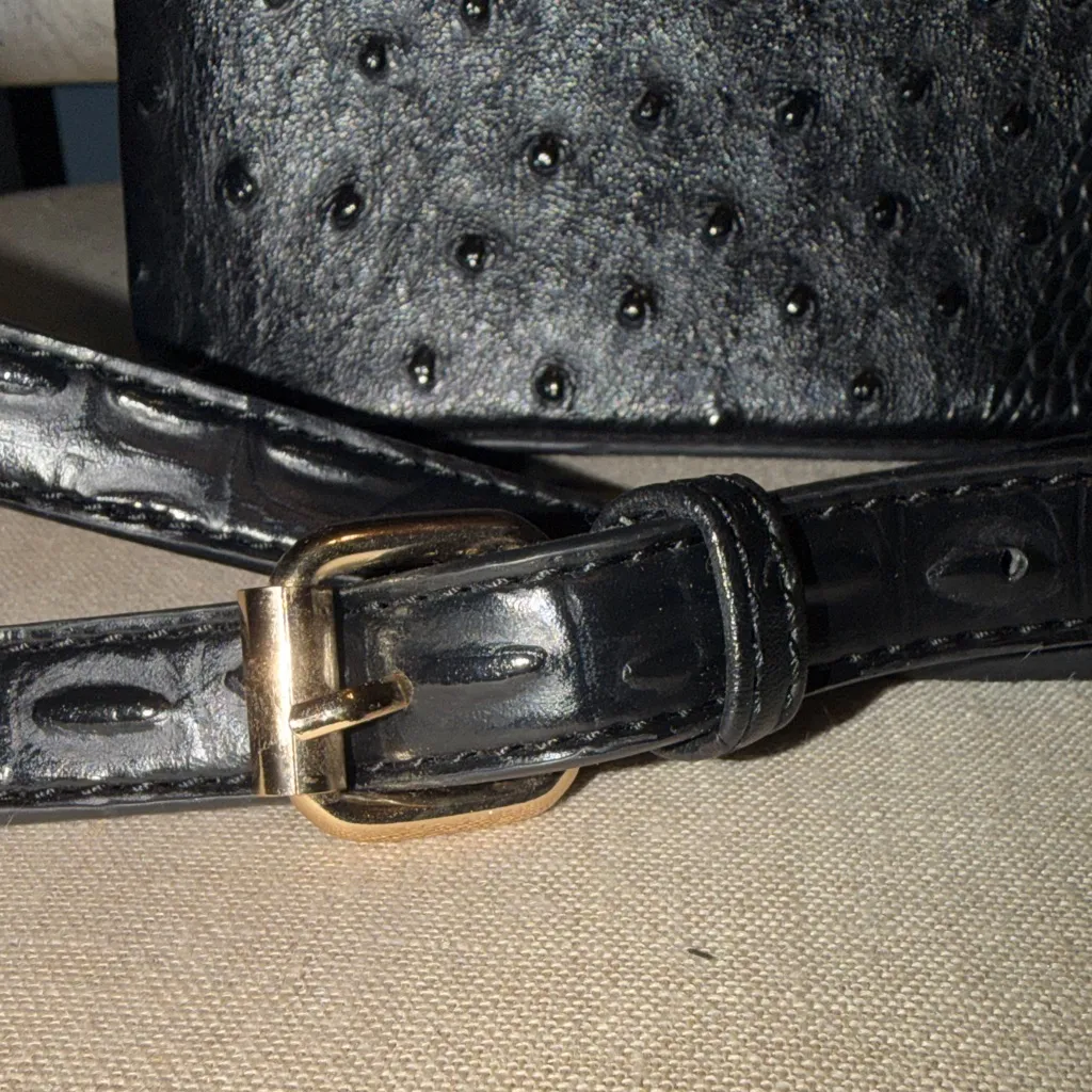 Isabelle Faux Ostrich Embossed Handbag Black - Image 9