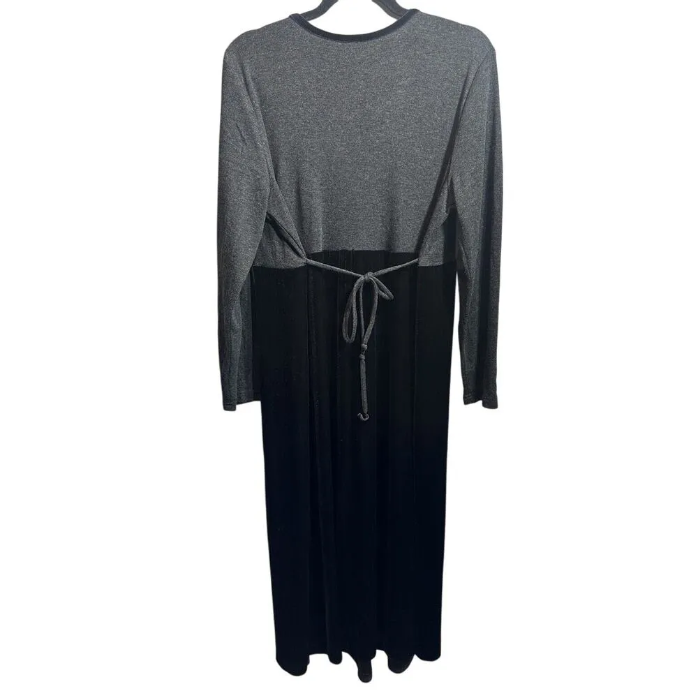 MATERNITY MOTHERHOOD DRESS BLACK VELVET/GRAY TIE BACK LONG MODEST SIZE XL - Image 2