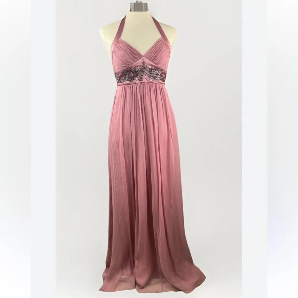 BCBG Maxazria Pink Halter Silk Beaded Halter Long Evening Dress NWT 8 - Image 2