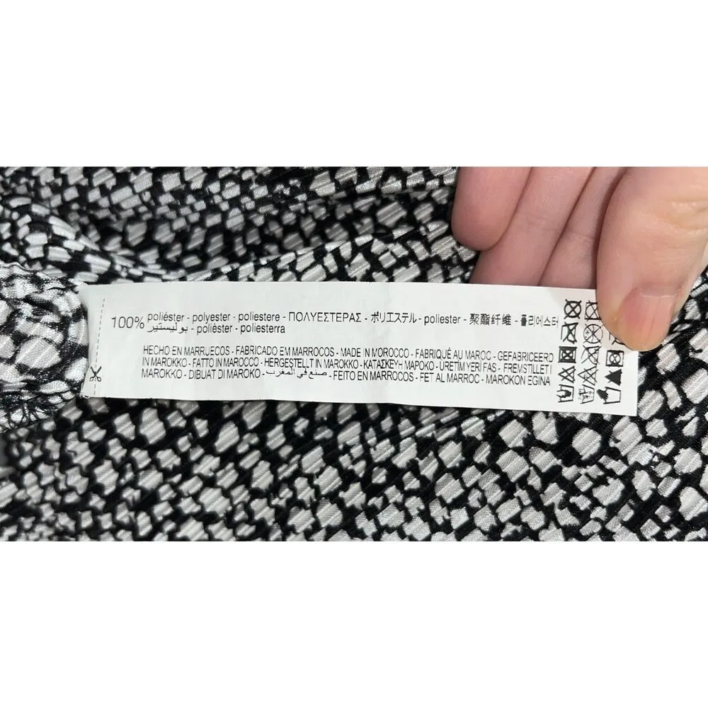 Zara Women's Long Bell Sleeve Blouse Ruffle Neck Size Small Spotted White Black - Image 4