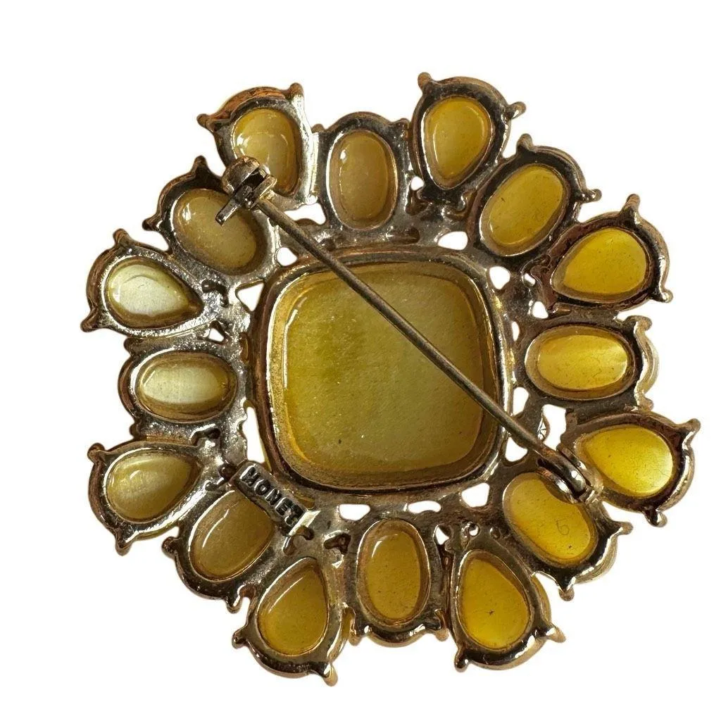 Monet Vintage Yellow Glass Statement Brooch - Image 2