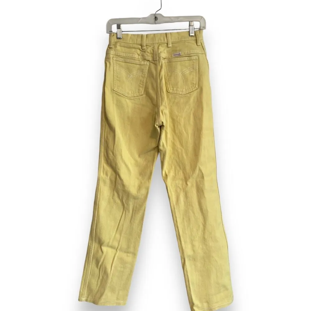 Vinteage 90s Wrangler High Waist Yellow Cotton Denim Straight Leg Jeans 25x28 - Image 2