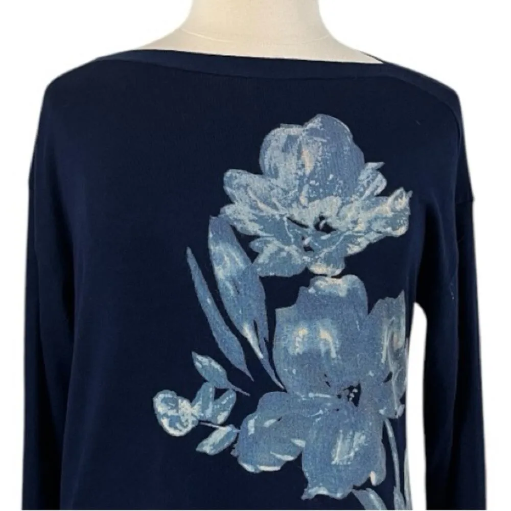 Roz & Ali Dressbarn Sweater Boatneck Long Sleeve Blue Floral Women’s Size Large - Image 5