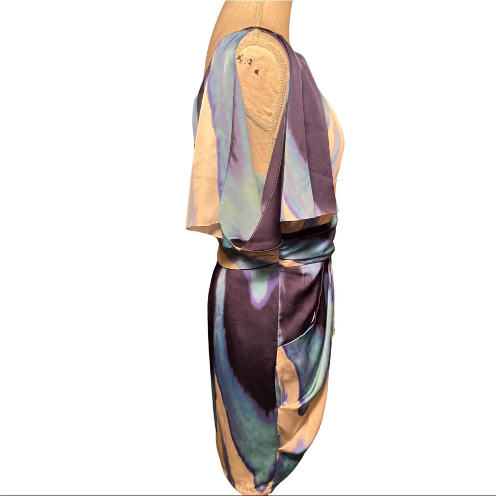 Vince Camuto one shoulder blue white dress watercolor size 8 ruffle pockets - Image 4