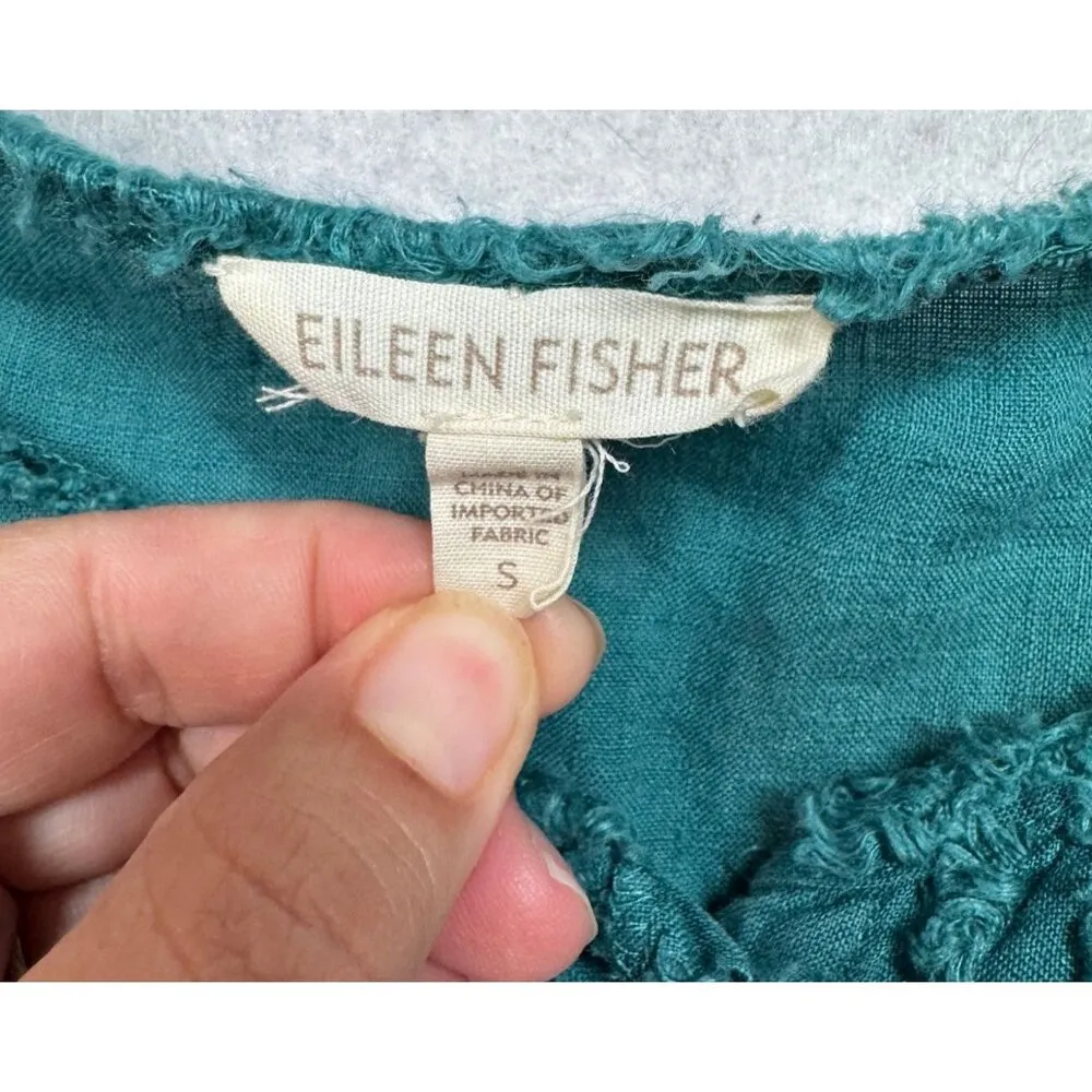 Eileen Fisher Irish Linen Button Front Shirt Jade Green Womens Small S Lagenlook - Image 5