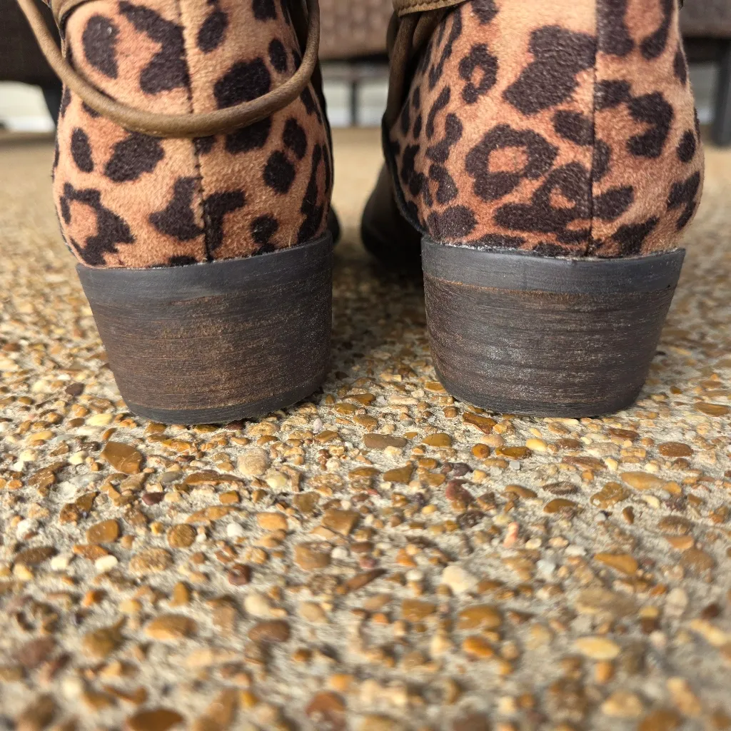 Brown Suede Leather Like Back Lace Up Side Zip Tall Boots Womens 8.5 Western - Image 9