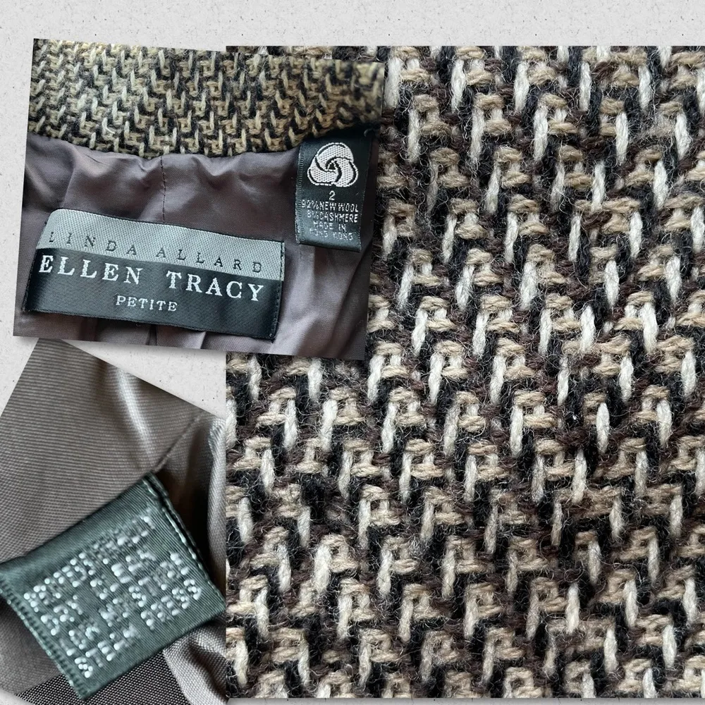 Linda Allard Ellen Tracy Tweed blazer Jacket Brown Petite Size 2 wool cashmere - Image 6