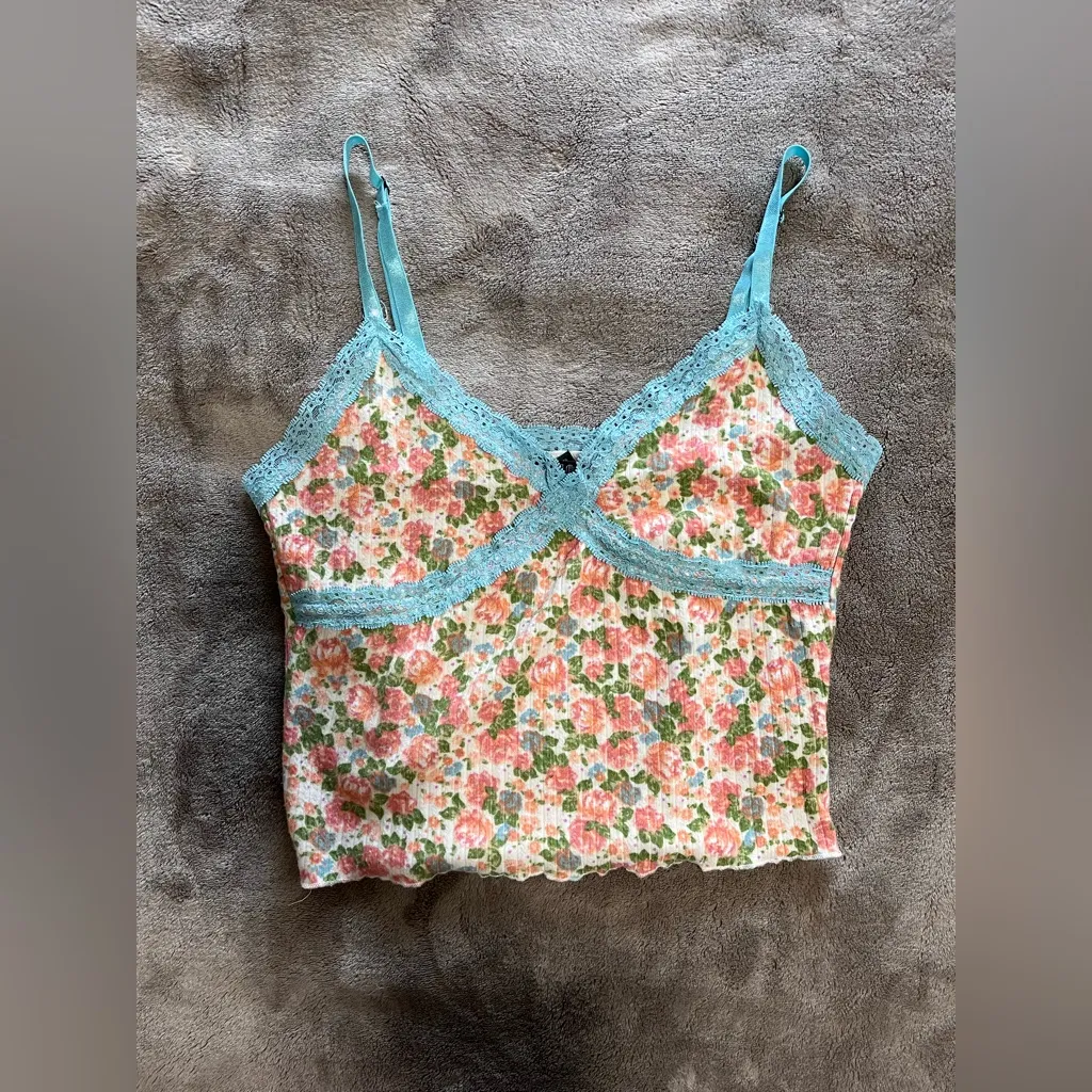 Cottage Core Vintage Floral Lace Trim Cami Tank Top Women’s Sz XS Wild Fable EUC - Image 3