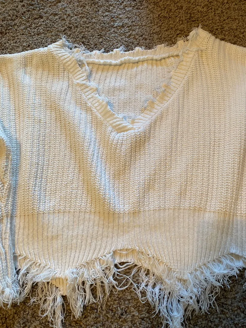 Distressed Sweater White Size L - Image 3