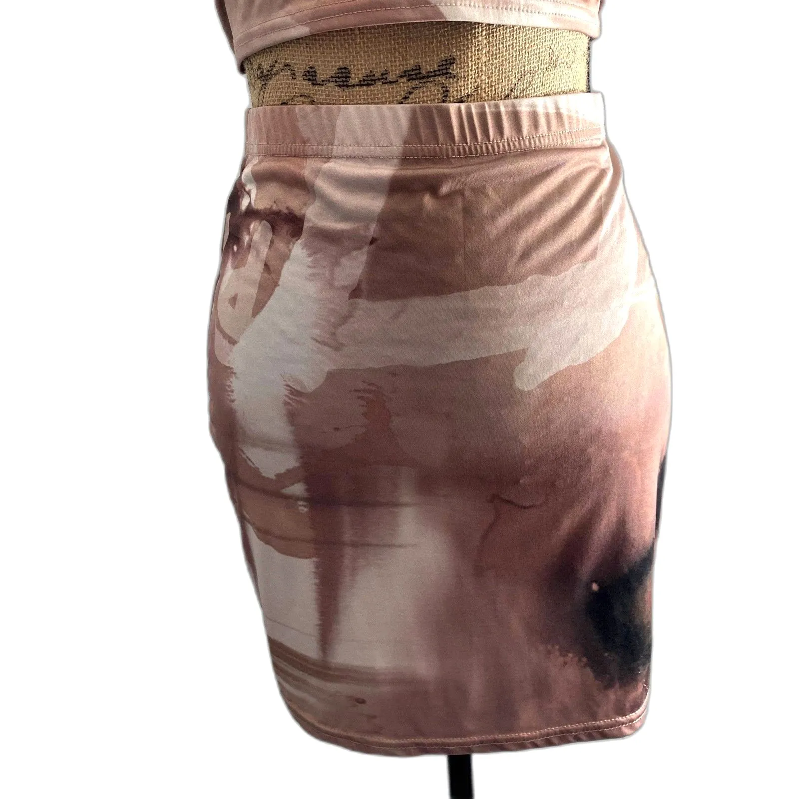 Prettylittlething Neutral Marble 2 Piece Skirt Set Halter Mini‎ US Size 6 - Image 3
