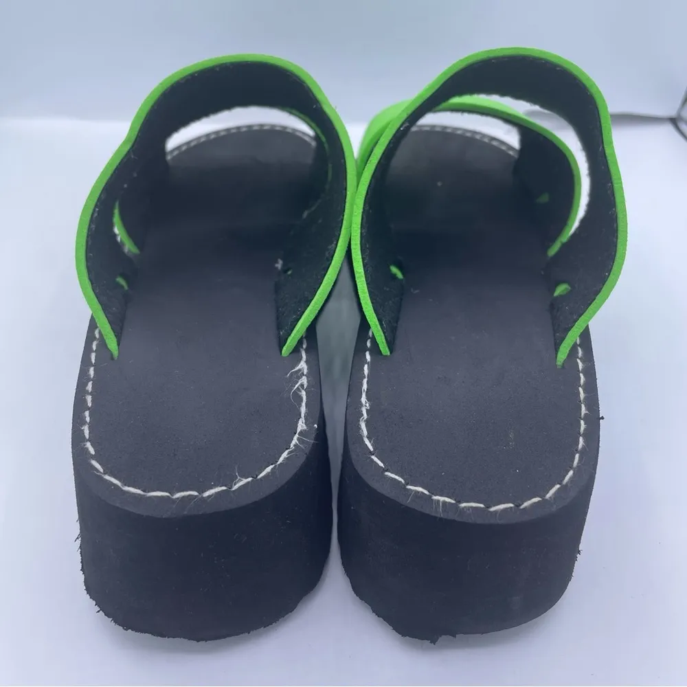 Y2K foam platform sandals double strap neon green/black Size 8 Green - Image 9