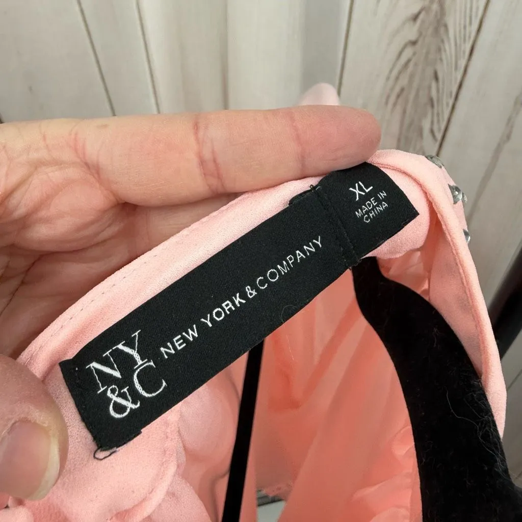 New York & Company Women’s XL Pink Rhinestone Mockneck Blouse Top Dressy Career - Image 4