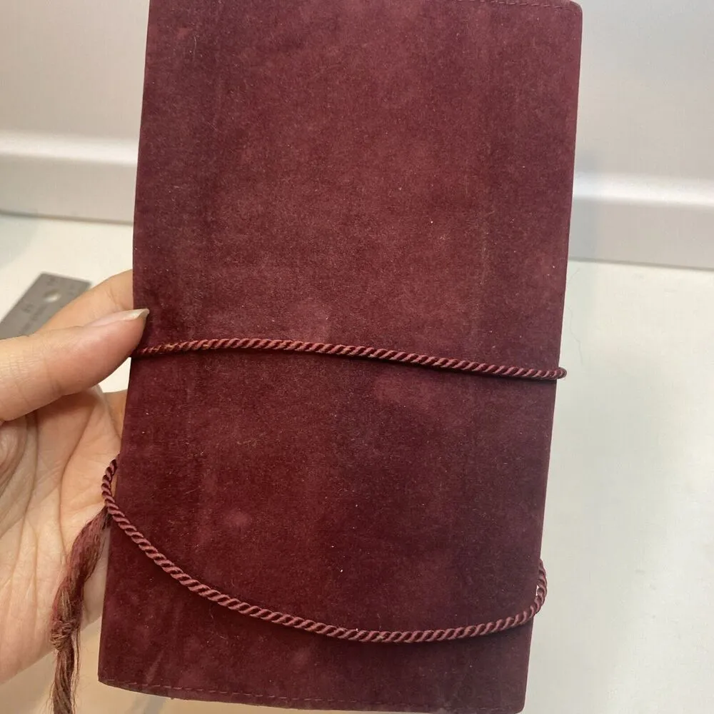 Rochas Paris Vtg Velvet Makeup Accessory Bag Burgundy Leather Interior France Red - Image 3