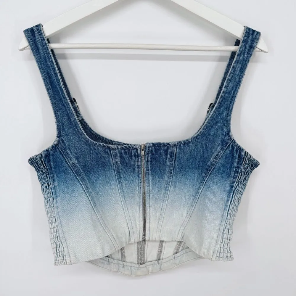 Amanda Uprichard‎ Raisa Top in Ioania Denim Buckle Crop Top Sz Lg - Image 4