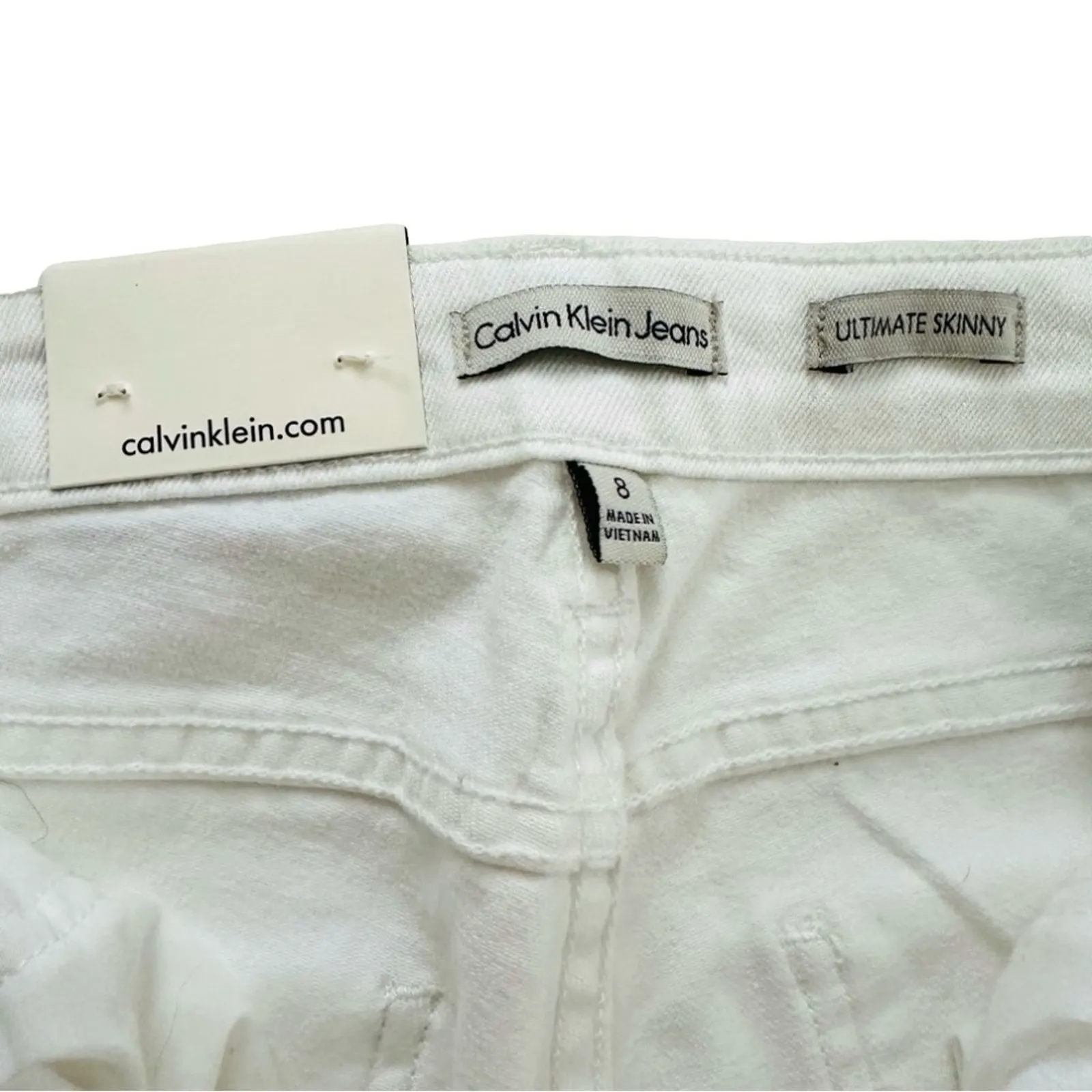 Calvin Klein Jeans White Mid Rise Stretch Ultimate Skinny Denim Jeans Size 8 NEW - Image 2