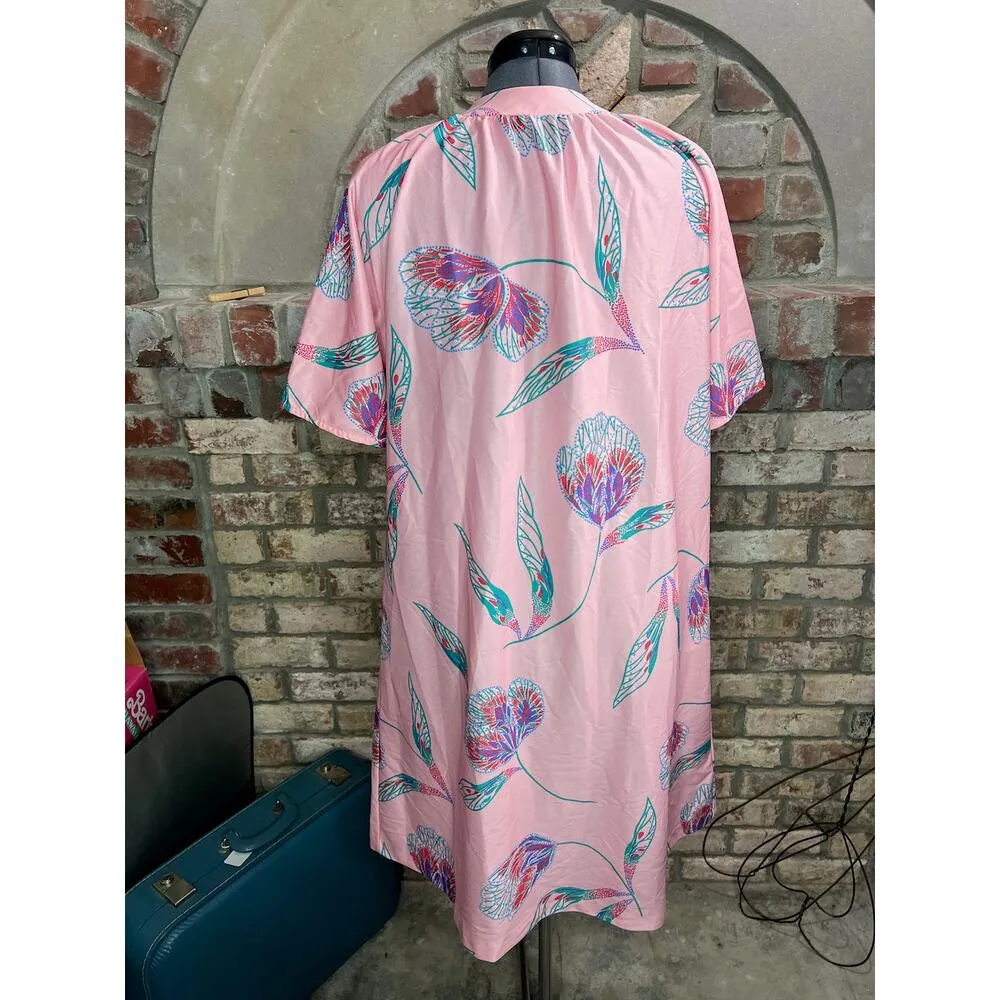 house dress snap front floral pink purple red green Size L - Image 5