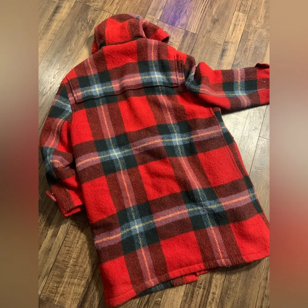Ralph Lauren Red Plaid Toggle pea Coat  vintage wool rare L spring nautical boho - Image 5