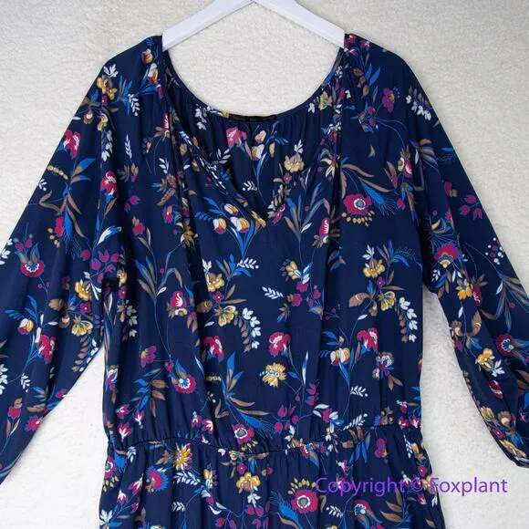 Fraiche by J floral dress‎ navy three quarter sleeve round neck, size 2X Blue - Image 3
