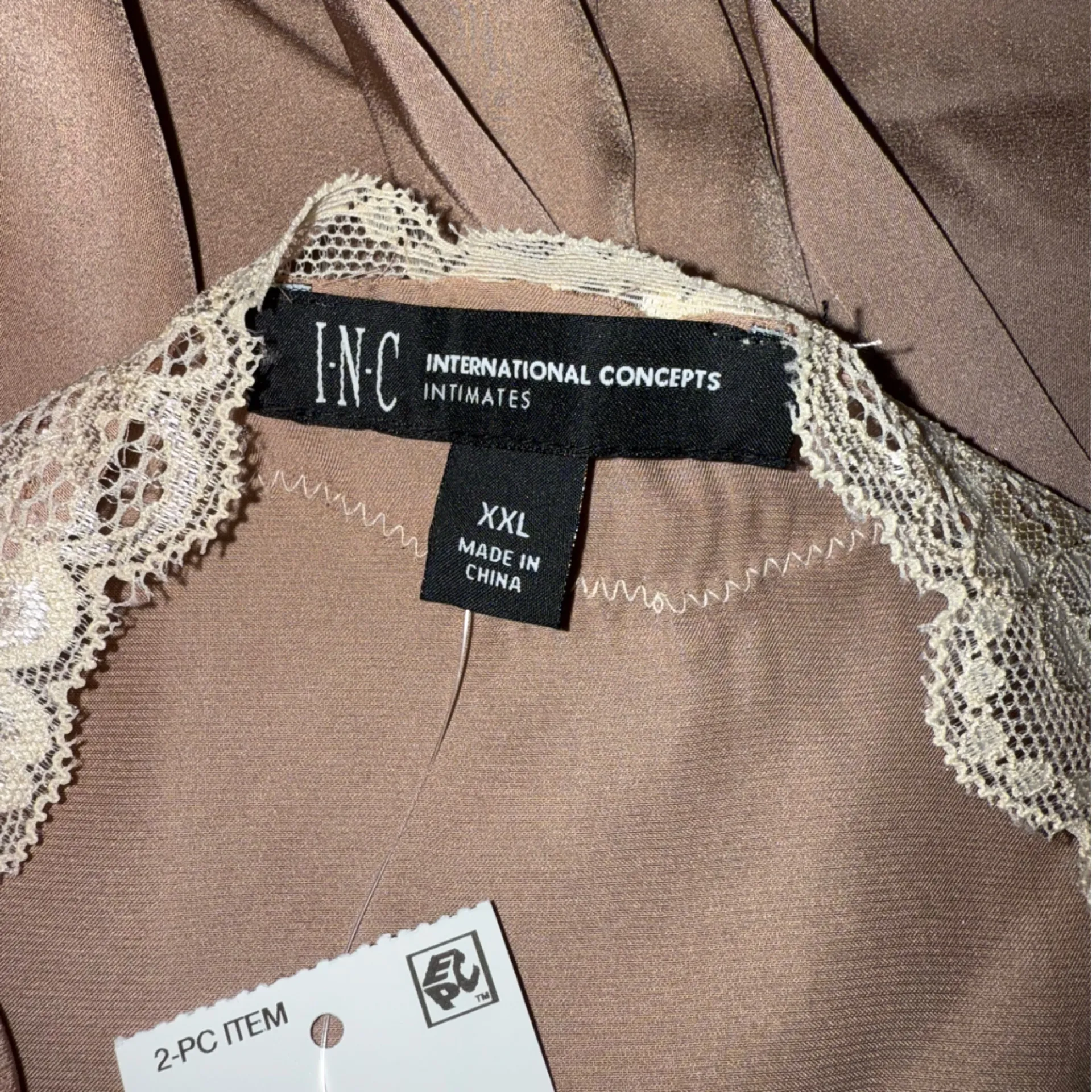 INC international concepts‎ coffe lace embroidered satin pj lounge set NWT XXL Brown - Image 5