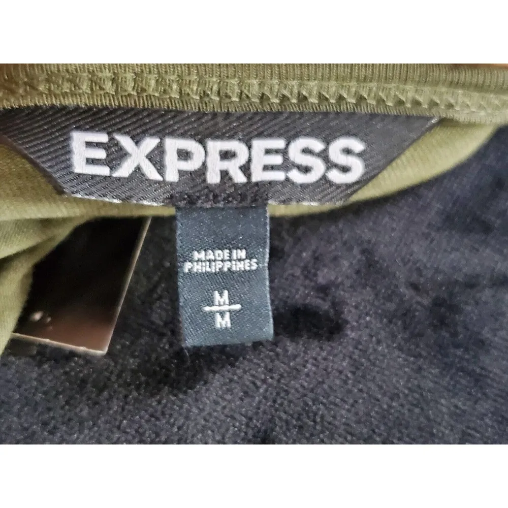 Express Women Green Solid Cotton Round Neck Long Sleeve Knee Length Dress Size M - Image 11