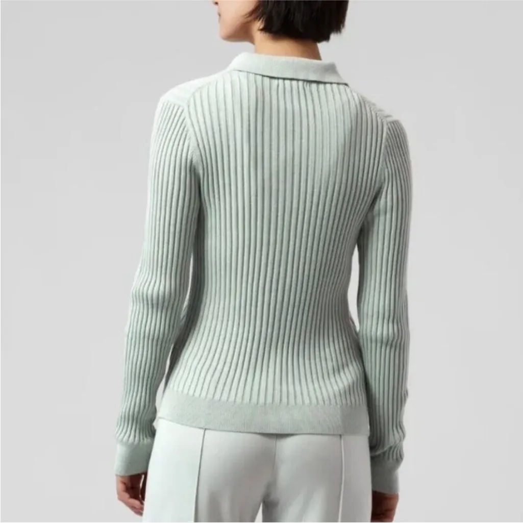 Athleta L Aqua Blue Ribbed Long Sleeve Sweater - Image 3