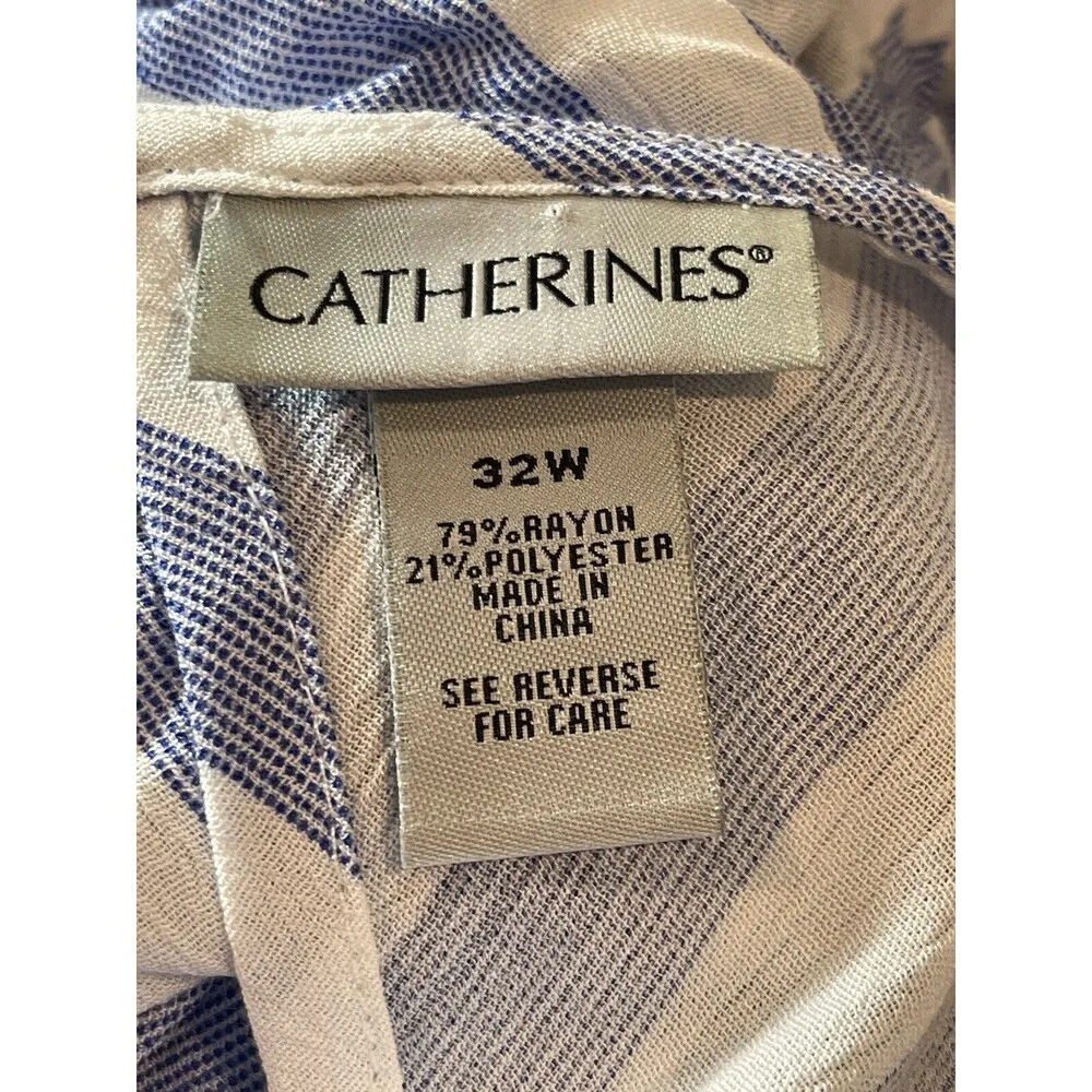 Catherines Cap Sleeve Blue White Striped Nautical Chevron Wide Leg Jumpsuit 32W - Image 7