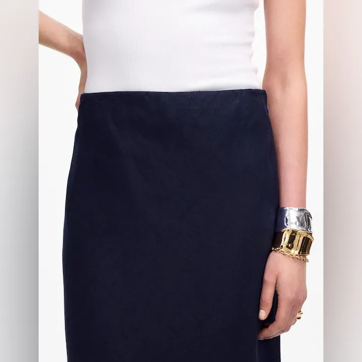 Madewell Linen Maxi Slip Skirt Navy Blue Size 2 Bias Cut Elastic Waist - Image 6