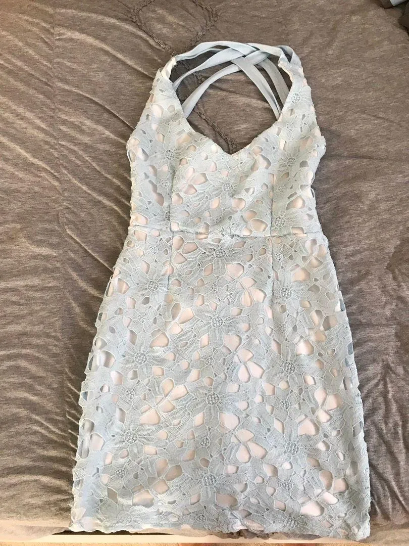 Azbro Blue And White Lace Dress - Image 5