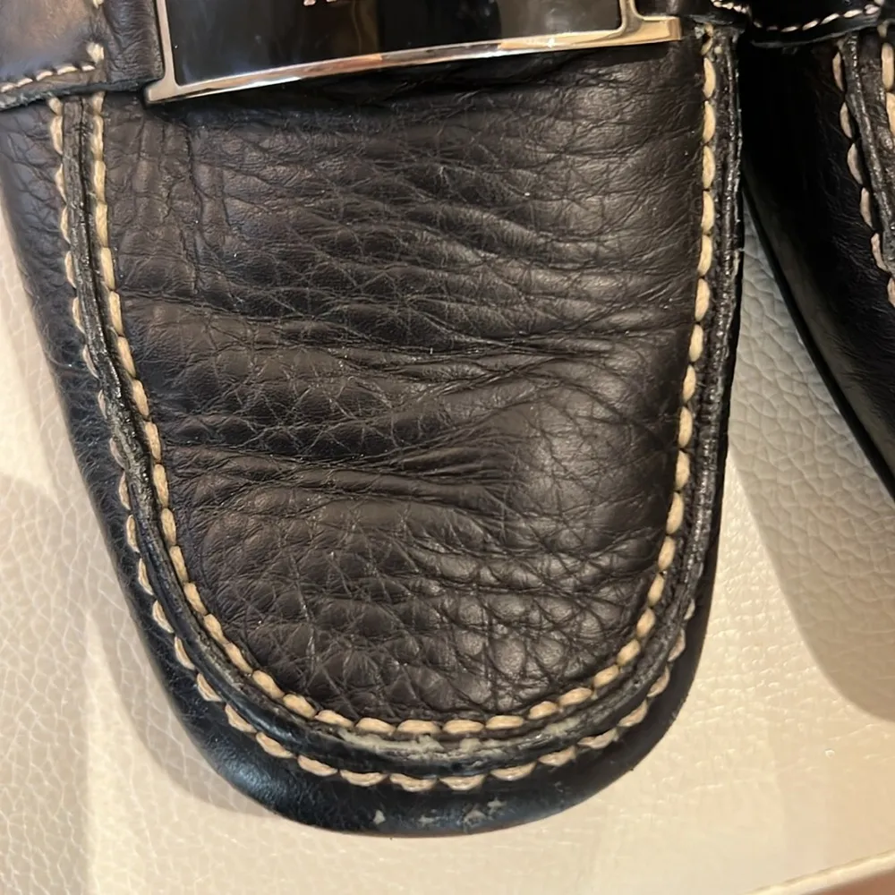 Prada Black Leather Loafers with Metallic Accent - Image 5