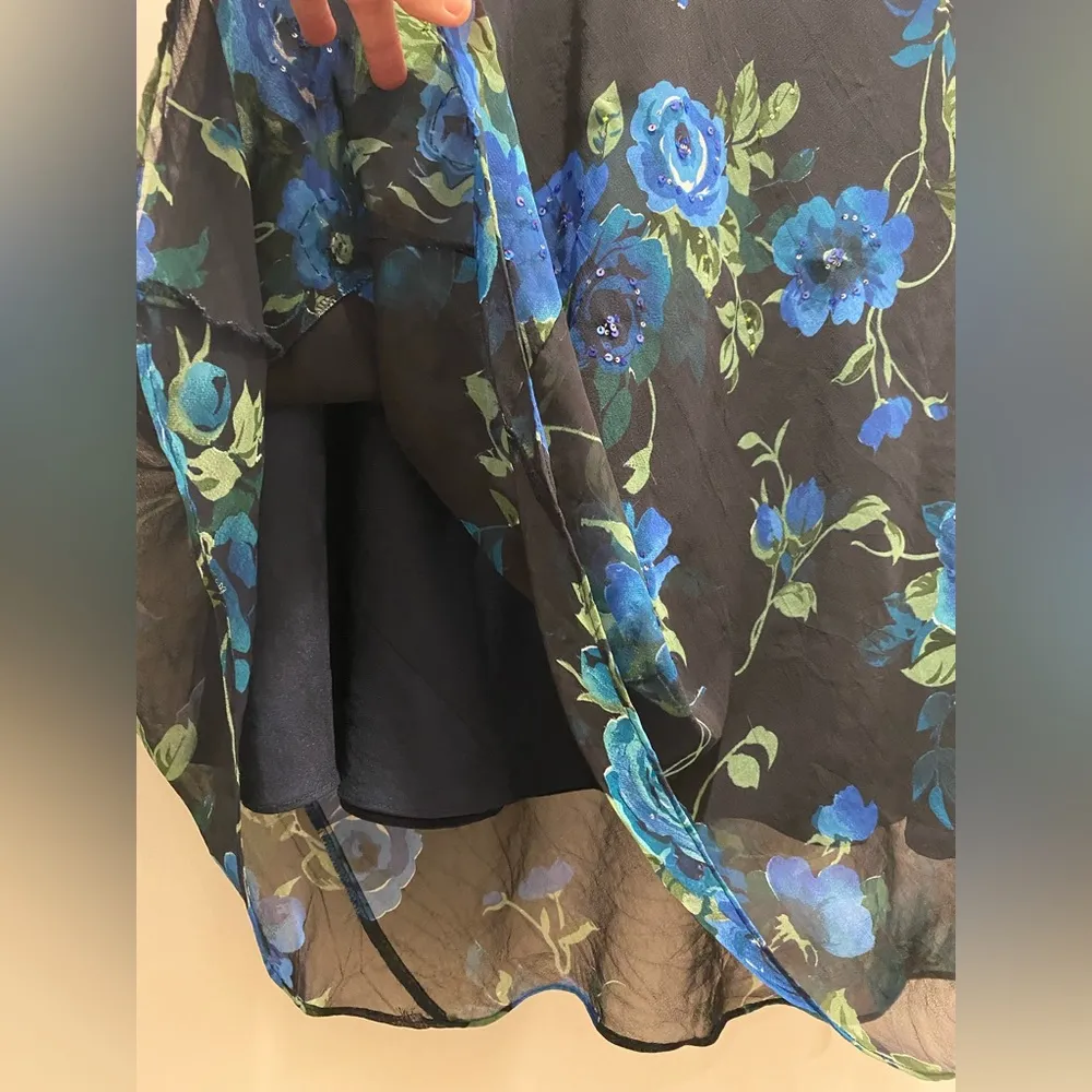 VTG 90s American Angel II Black & Blue Sequin Beaded Floral Midi/Maxi Dress Size 16 - Image 6