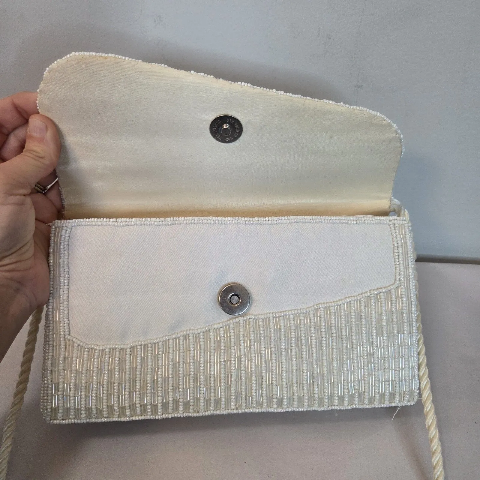 Beaded Crossbody Clutch Evening Purse Pastel Rainbow Peacock Magnetic Catch Pock - Image 11