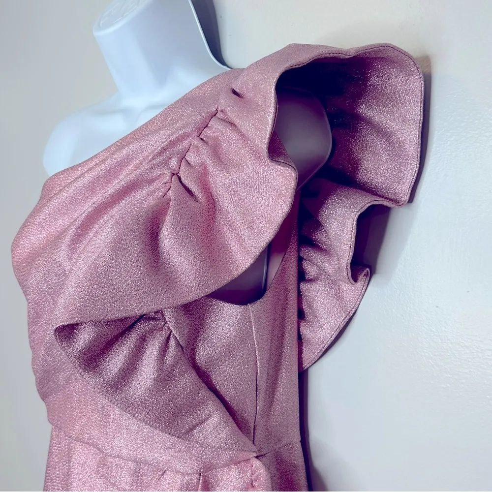Topshop Pink Metallic One Shoulder Party Dress Size 8 - Image 10