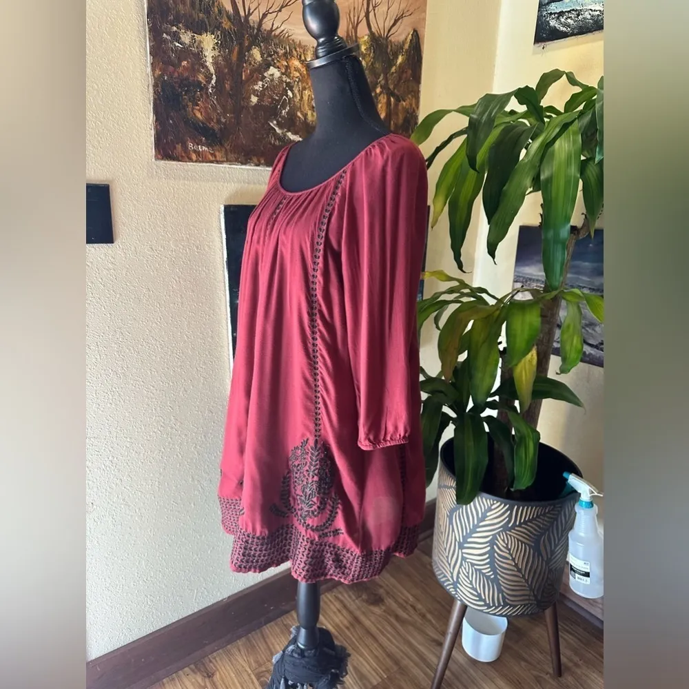 EUC ZARA Trafaluc collection vinaccio color w black embroidery mini dress Sz S - Image 5