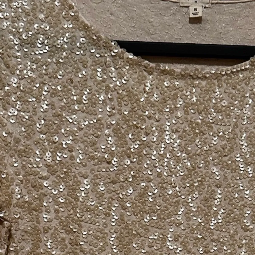 JCREW SEQUINED SPARKLY LONG 3/4 SLEEVE ROUND NECK PULLOVER TOP S White - Image 5