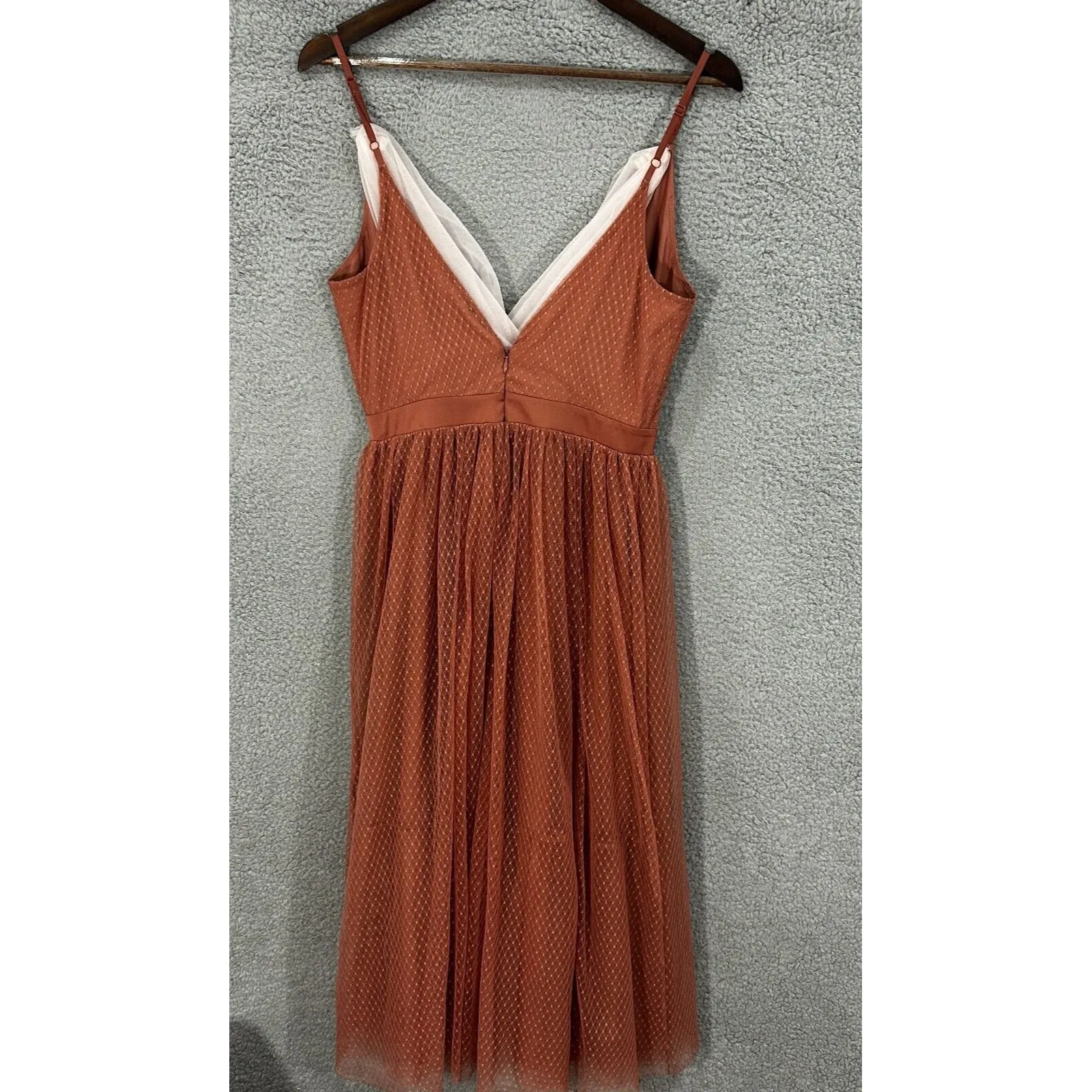 Express Dress 4 Fairycore Babydoll Tulle‎ Mesh Rust Polka Dot Romantic Cocktail - Image 2