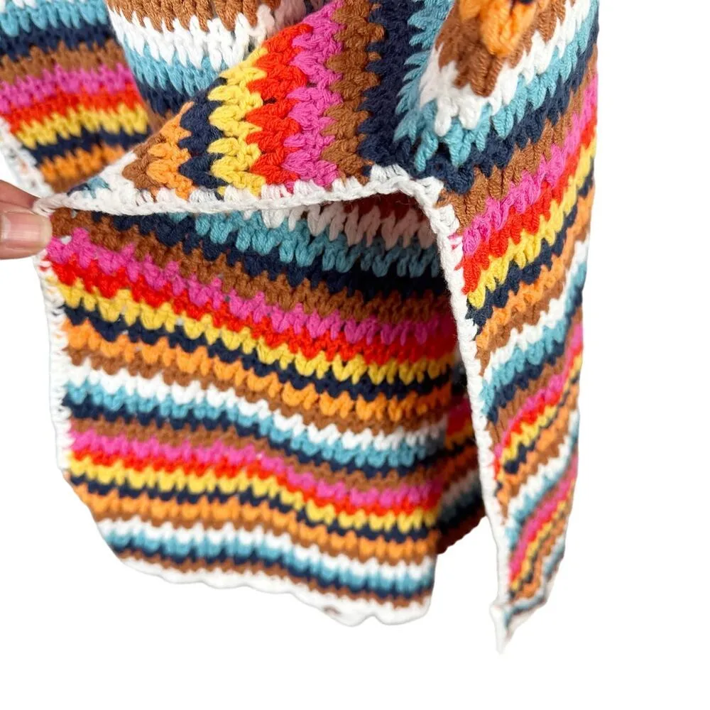 Marine Layer Viv Crochet Multi Stripe Casual Beach Midi Dress Boho Medium - Image 8