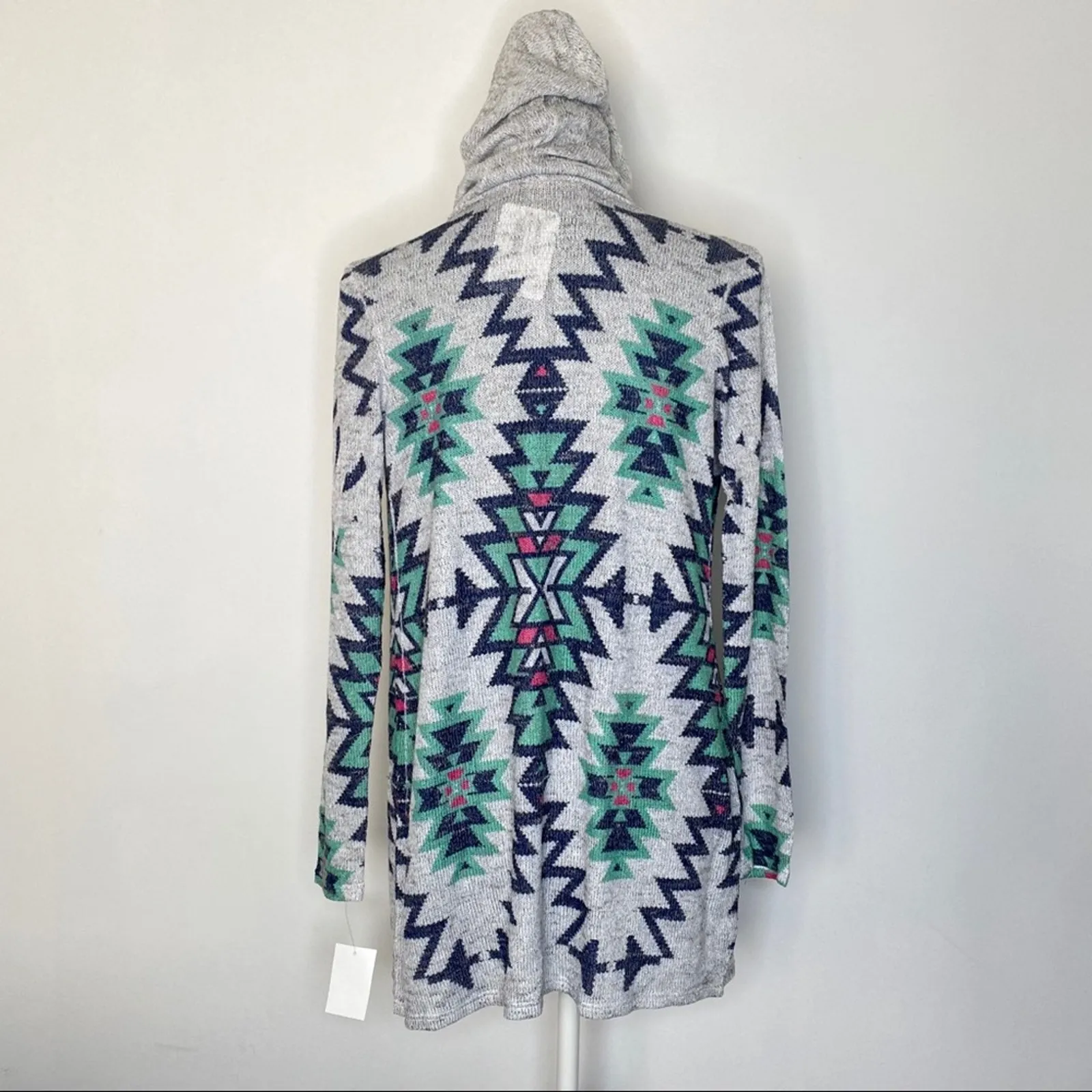 MOA MOA Womens USA Made Tribal Printed Lightweight Hooded Cardigan Sweater XS - Image 2
