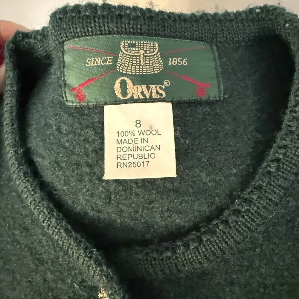VTG Orvis Sweater Women’s 8 Forest Green Pure Wool Cardigan Silver Buttons Prep - Image 8