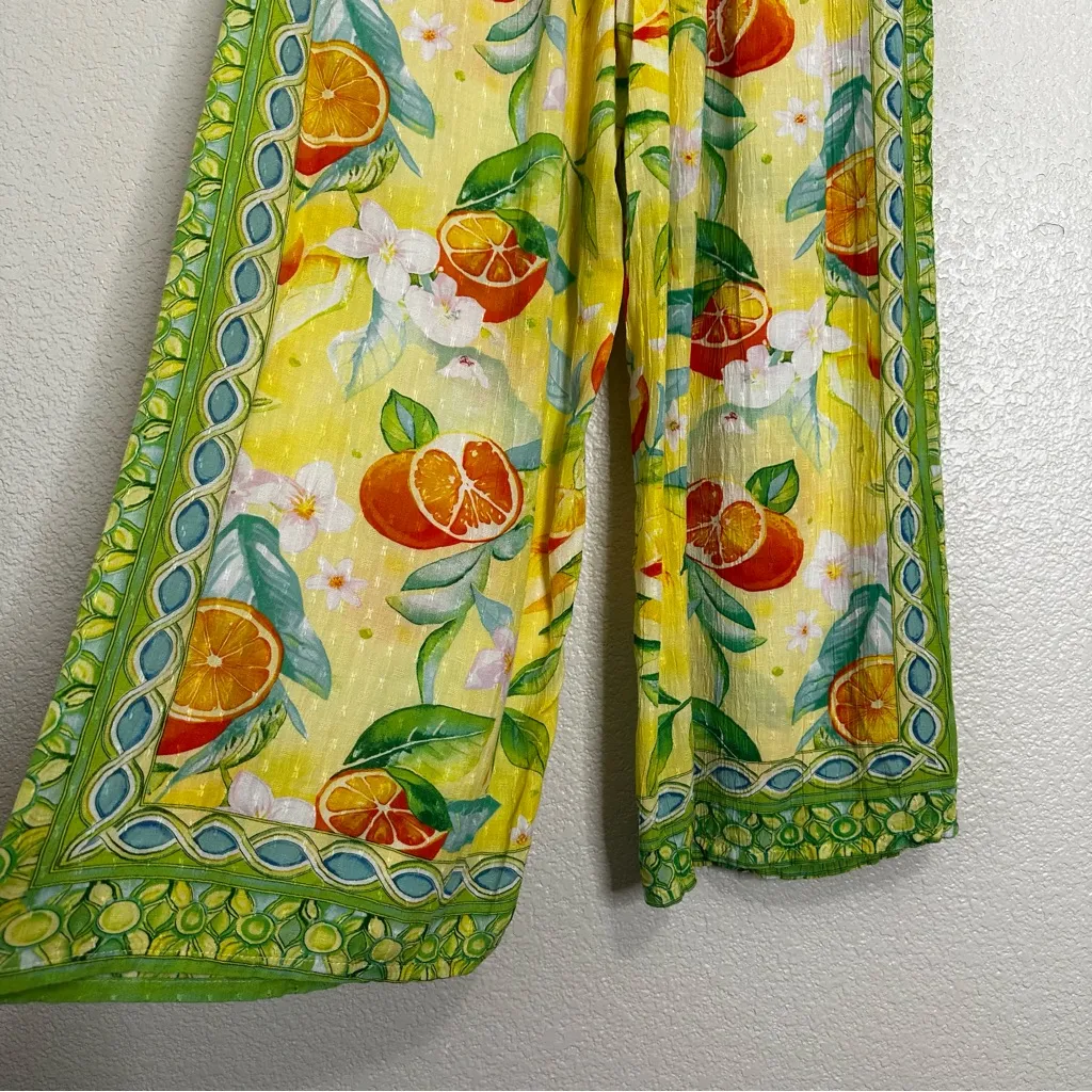 C&C California Boho Citrus Floral Print Wide Leg Pants, Sz Large - Image 8